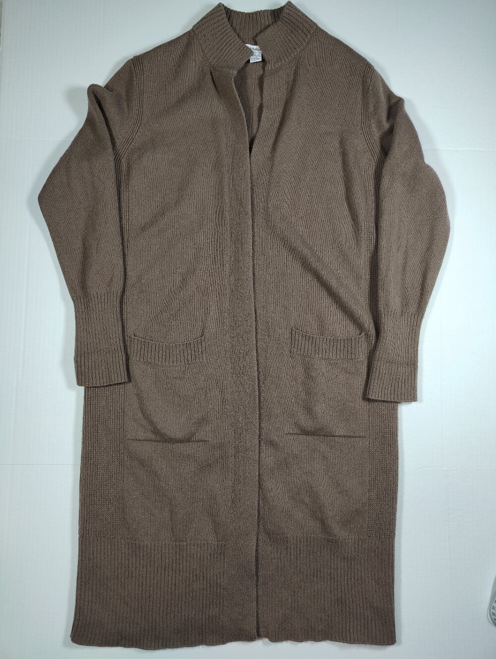 Athleta Women Spirit Brown Wool Cashmere Long Open Front Wrap Cardigan Size M